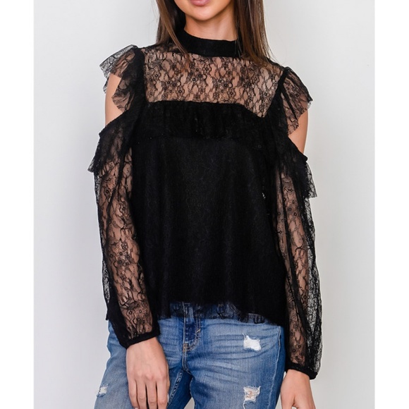 ✨Restock✨ Lace Ruffle Cold Shoulder Blouse Top - Picture 5 of 8